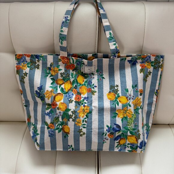 Sezane x Momoni limited edition floral tile print tote bag, green blue, NWOT - Picture 1 of 7